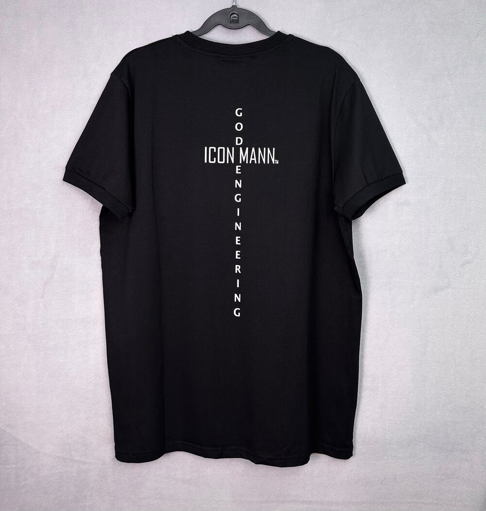 NWT ICON MANN God Engineering Cross Black Tee Size XL Faith Based Streetwear